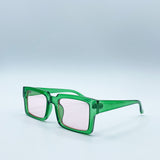 Square Frame Sunglasses in Translucent Green with Pink Lenses