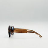 Angular Navigator style sunglasses in Brown with blue Lenses
