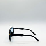 Oversized Navigator Sunglasses in Black with Blue Lenses