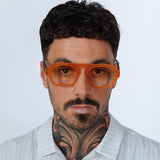 Retro Ribbed Navigator Sunglasses in Orange Grey