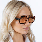Tortoiseshell Navigator Sunglasses with Orange Lenses