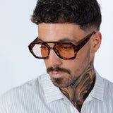 Tortoiseshell Navigator Sunglasses with Orange Lenses
