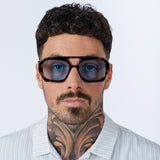 Tortoiseshell Navigator Sunglasses with Blue Lenses
