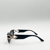 Cat-Eye Sunglasses with Side Detail in Black