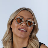 Heart Diamante Sunglasses Gold Champagne