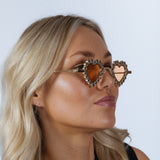 Heart Diamante Sunglasses Gold Champagne