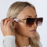 Rimless Oversized Square Sunglassses in White Gold