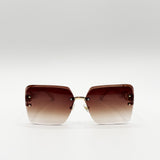 Rimless Oversized Square Sunglassses in White Gold