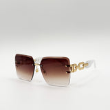 Rimless Oversized Square Sunglassses in White Gold