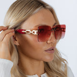 Rimless Oversized Square Sunglassses in Red Gold