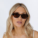 Round Hexagon Sunglasses in Black Brown