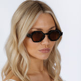 Round Hexagon Sunglasses in Black Brown