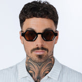Round Hexagon Sunglasses in Black Brown
