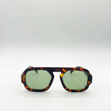 Retro Navigator Sunglasses in Green Brown Tortoiseshell