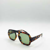 Retro Navigator Sunglasses in Green Brown Tortoiseshell