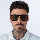 Retro Navigator Sunglasses in Green Brown Tortoiseshell