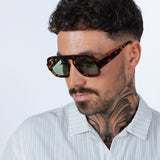 Retro Navigator Sunglasses in Green Brown Tortoiseshell