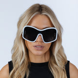 Square Oversized Mask Sunglasses in White Black