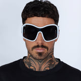 Square Oversized Mask Sunglasses in White Black