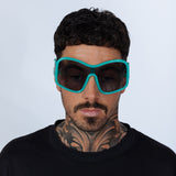 Square Oversized Mask Sunglasses in Aqua Grey