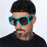 Square Oversized Mask Sunglasses in Aqua Grey