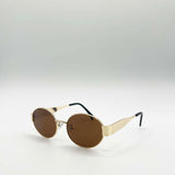 Oval Metal Frame Sunglasses in Gold Brown