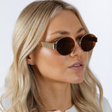 Oval Metal Frame Sunglasses in Gold Brown