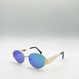 Oval Metal Frame Sunglasses in Gold Green