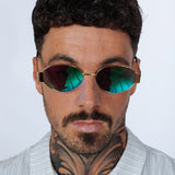 Oval Metal Frame Sunglasses in Gold Green