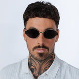 Oval Metal Frame Sunglasses in Silver Grey