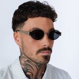 Oval Metal Frame Sunglasses in Silver Grey