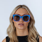Oversized Round Cat-Eye Sunglasses in Blue Pink