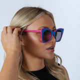 Oversized Round Cat-Eye Sunglasses in Blue Pink