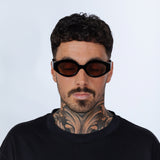Retro Small Oval Sunglasses Black Brown