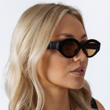 Retro Small Oval Sunglasses Black Brown