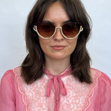 Upper Rimless Pearl Sunglasses in Gold Brown