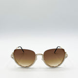 Upper Rimless Pearl Sunglasses in Gold Brown