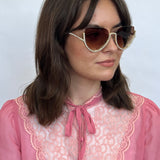 Upper Rimless Pearl Sunglasses in Gold Brown