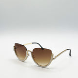 Upper Rimless Pearl Sunglasses in Gold Brown