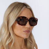 Oversized Chunky Rectangle Sunglasses in Brown multi