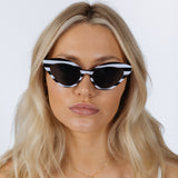 Cat-Eye Sunglasses in Black White Stripe