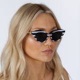 Cat-Eye Sunglasses in Black White Stripe