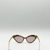 Cat-Eye Sunglasses with Thin Chain Arm Tortoise