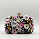 Black Floral Applique Clutch Bag