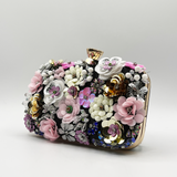 Black Floral Applique Clutch Bag