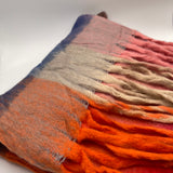 Soft Chunky Checked Scarf with Tassels in Blue Berry