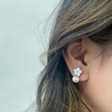 Floral Pearl Stud Earrings in Silver