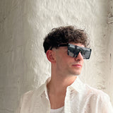Black Oversized Flat Top Square Frame Sunglasses