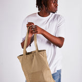 Linen tote bag with front pocket in bay leaf