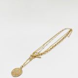 Layered Necklace With Pendant And Faux Pearl Detail In Gold